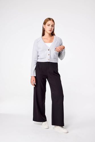Image of Simple&Opulence Women's Cashmere Cardigan Sweater, Cashmere Long Sleeve V Neck Open Front Cardigan with Pocket