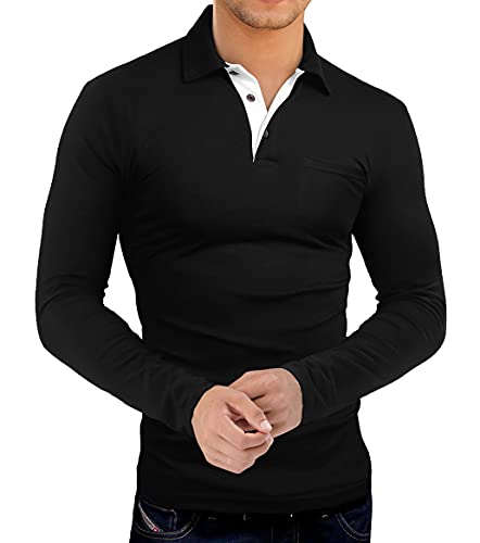 KUYIGO Men's Short&Long Sleeve Polo Shirts Casual Slim Fit Solid Soft Button Cotton Pocket Collared Shirt3