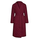 Chaqueta acolchada cálida para mujer, elegante parka acolchada larga con rombos y cinturón, abrigo de invierno de longitud media, color vino tinto, talla grande