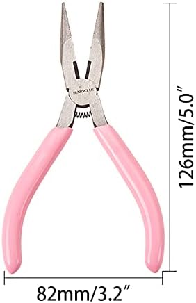 SUNNYCLUE 5 Inch Long Chain Nose Pliers with Serrated Jaws Mini Precision Pliers for DIY Jewelry Making Hobby Projects, Pink
