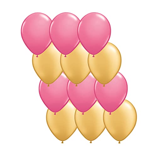 Andaz Press 11-inch Latex Balloon Duo Party Kit with Gold Cards & Gifts Sign, Rose Pink and Gold, 12-pk