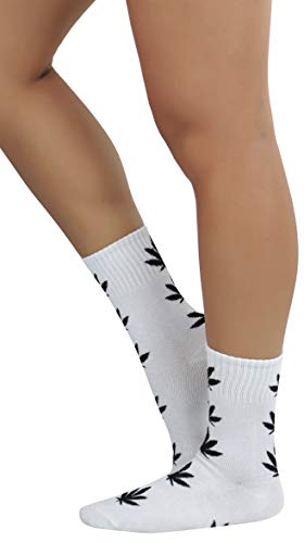 Image of ToBeInStyle Women's Crew Calf Fun Socks Marijuana Weed Leaf Print Novelty Statement Hosiery