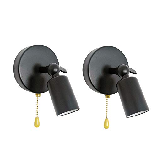 Industriel Applique Murale 2pcs, Vintage Réglable Lampe de Mur avec Interrupteur à Tirette Edison Lampe Douille E27 Noir Luminaire pour Café Bar Salon Cuisine Couloir Cover
