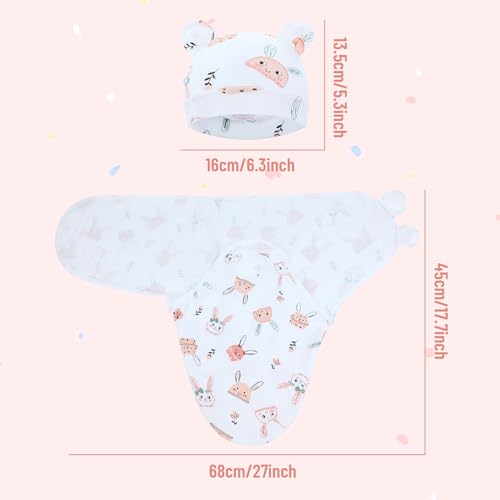Image of Cinaci 2 Pieces Adjustable Soft Cotton Baby Swaddle Sleep Sacks Hats Newborn Nursery Caps Beanies Bonnets Swaddle Blanket Wraps for Baby Girls Boys Infants Newborns (2PCS S2)