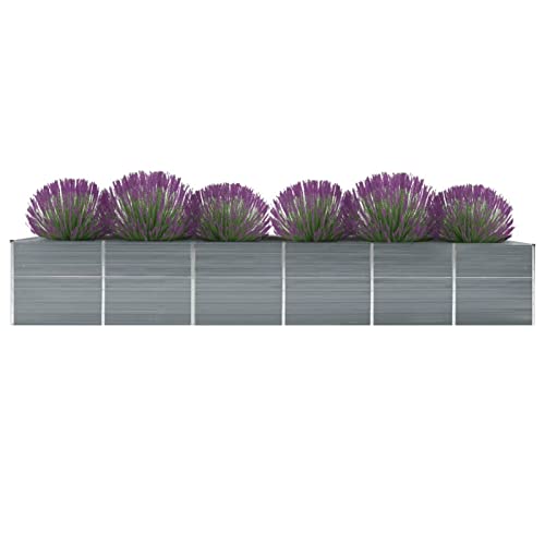 LAPOOH Garten-Hochbeet, Pflanzkübel, Kräuterbeet, Hochbeete-kit, Schneckenzaun, Pflanztrog, Pflanzgefäße, Pflanzfolie Für Hochbeet,Teichbecken, Verzinkter Stahl 480x80x77 cm Grau