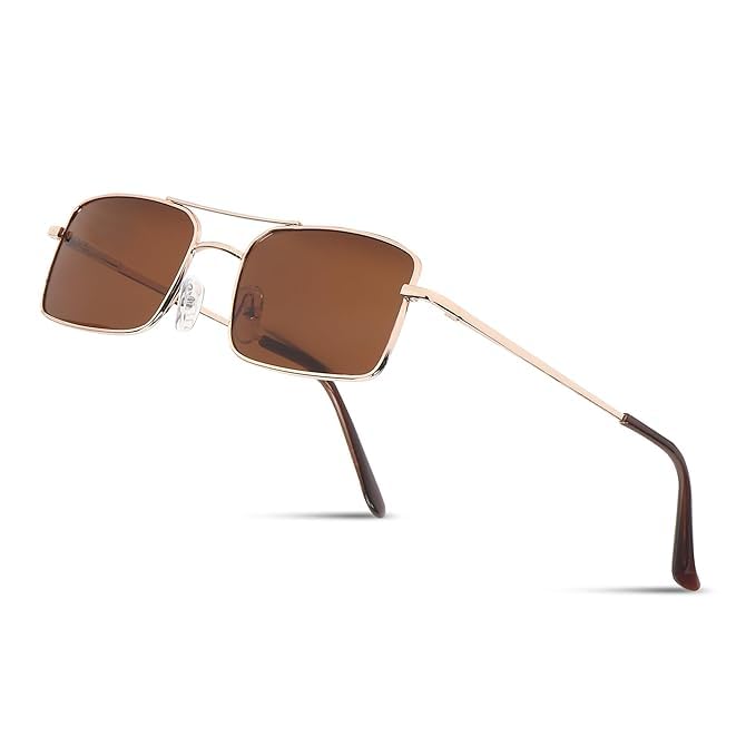 Image of Karan Aujla Classic Retro Frame Vintage Narrow Rectangular Pimp Metal Sunglasses Goggles For Men & Women (silver, black, Gold)