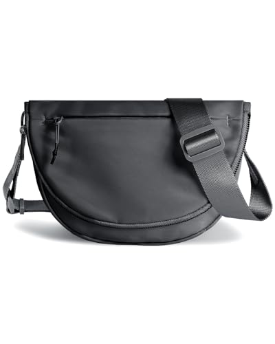 Crescent Bag for Women and Men, Fashion Medium Nylon Folding Crescent Moon Bag Single Shoulder Bag with Adjustable Strap (Black Grey)