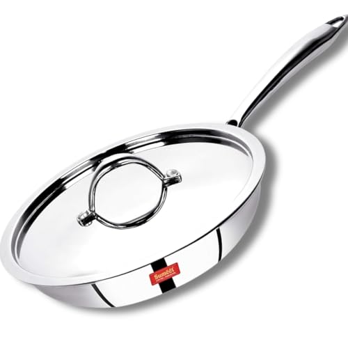 Image of Sumeet Cook Smart TriPly Steel-Aluminium-Steel - 3 Layers Fry Pan with Lid - 1 LTR - 20Cm