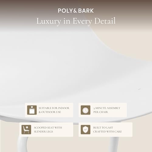 Image of Poly & BARK Isla Stackable Dining Chairs Set of 4 - Mid Century Modern Plastic Dining Chair with Metal Legs - Kitchen & Dining Room Chairs - Dining Table Chairs Set - Indoor /Outdoor - White