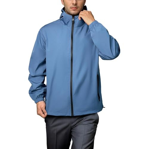congluoki Rain Jacket Men Waterproof Windbreaker, Lightweight Hooded Casual Coat for Daily Hiking Cycling Royal Blue S