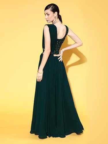 Image of TRENDMALLS Women's Chikankari Sequins Work Embroidery Georgette Lehenga Choli with Dupatta For Women-L246-DarkGreen(Bridal-Latest-Wedding-Festive-Lehenga-Free size)