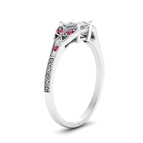 Anillo de compromiso vintage plata 925 zafiro rosa princesa pavé SR-D194 2