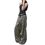 LORISMAI Y2k Washed Leopard Jeans Women Animal Print American Vintage Wide Leg Denim Pants Baggy Streetwear Trousers,Leopard Print,XXL
