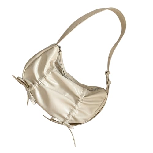 Sac à main plissé en cuir synthétique beige au design unique avec nœud mignon