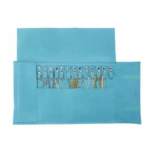 UnionPlus Velvet Travel Jewelry Roll Bag Organizer for Necklace, Elastic Band and Anti-winding, River Blue by UnionPlus - Image 5