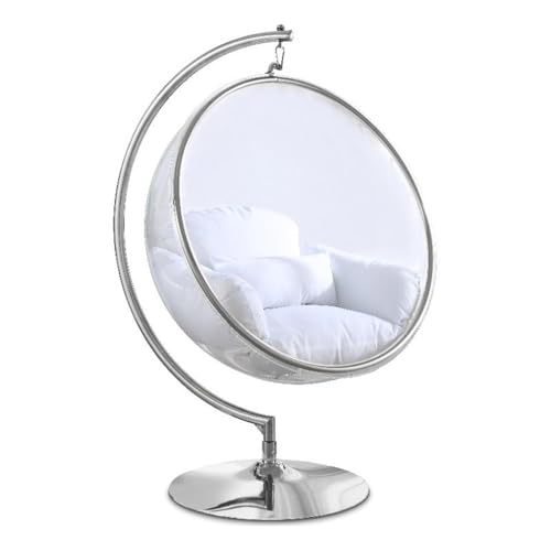 Meridian Furniture 507White Luna Collection Modern | Contemporary Clear Acrylic Accent Swing Chair with Durable Metal Base and Fabric Seat, White, Chrome Finish, 41.5" W x 29.5" D x 64" H