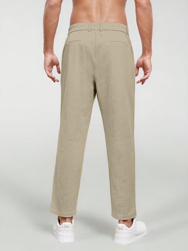 Image of Aahwan Khaki Solid Men's Regular Fit Cotton Slant Pocket Straight Leg Pants