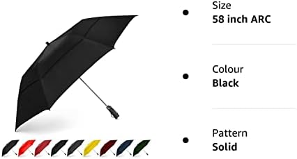 EEZ-Y Folding Golf Umbrella 58-inch Extra Large Windproof Double Canopy - Auto Open Sturdy Compact and Portable