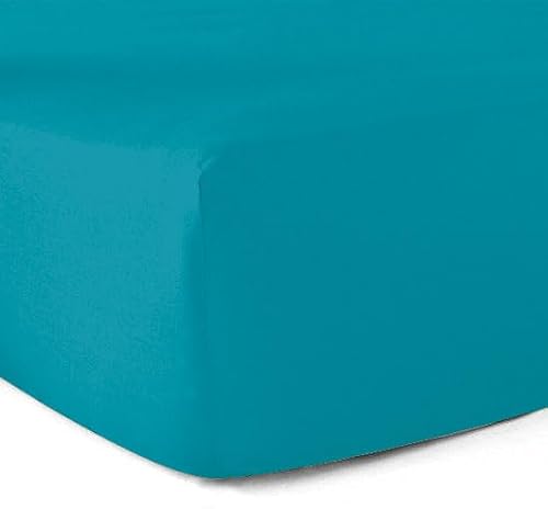 Fitted Sheet 100% Cotton 57 Thread Count Turquoise Blue - 80 x 200 cm - 30 cm Corner