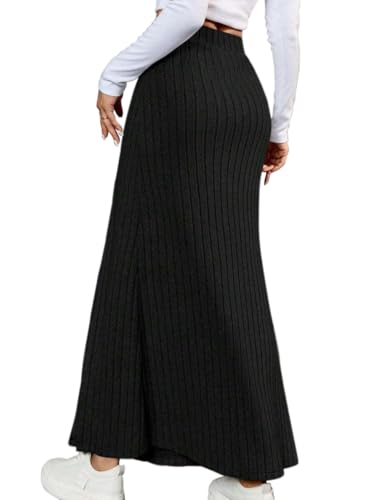 SKAYS Button Front Skirts for Women Long, Ribbed Skirt with Slit, Slit Buttoned Knit Hip Hugging Skirt