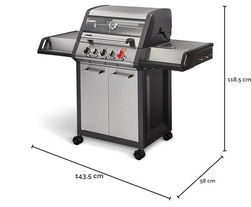 Enders® Gasgrill MONROE PRO 3 SIK TURBO, 3-Edelstahlbrenner, Seitenkocher, Infrarot-Backburner, PanoVision Sicht, HEAT RANGE-Brenner, SWITCH GRID, 800 °C TURBO ZONE, SIMPLE CLEAN #8376, Silber/Schwarz