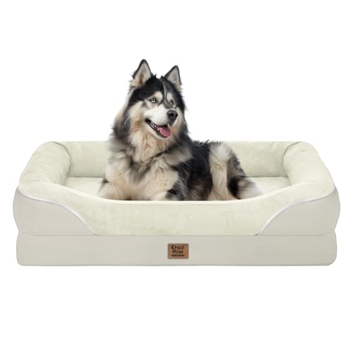 Image of Chez Paw Orthopedic Washable XXL Dog Bed for Extra Large Dogs | Egg Crate Foam, 4-Sided Bolster Support, Waterproof Liner, Non-Slip Bottom, Removable Bolster Cover, 45 x 35 Inch