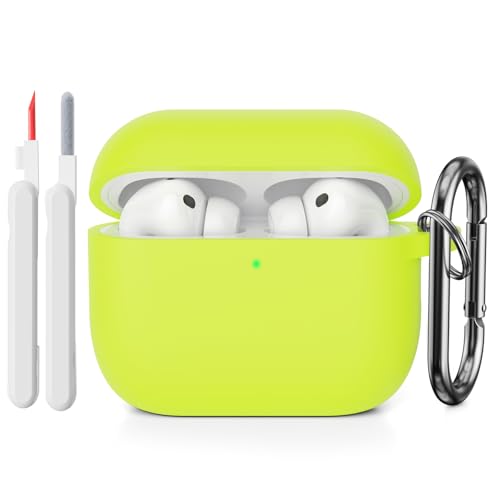 KOKOKA Funda de Silicona Compatible con AirPods Pro 3.ªGeneración con Kit de Limpiador, Anti-rasguños, Anti-Polvo, Case Silicona para AirPods Pro 3 con Mosquetón, LED Frontal Visible, Brilliant Yellow