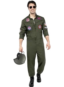 Funidelia | Top Gun Pilot Kostüm für Herren Pilot, Flieger, Berufe - Kostüm für Erwachsene & Verkleidung für Partys, Karneval & Halloween - Größe XXL - Dunkelgrün