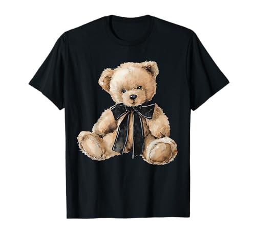 Cute Teddy Bear with Black Bow Ribbon Coquette Kids Toddler T-Shirt