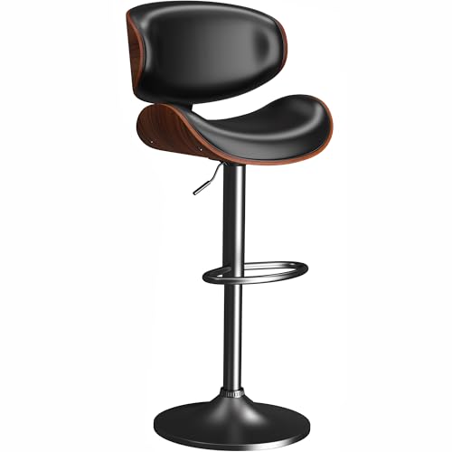 Image of YaFiti Swivel Bar Stools, Bar Stools for Kitchen Island with Bentwood Back and Leather Seat, Swivel Barstools for Kitchen Counter, Bar, (Deep Black 1PCS)
