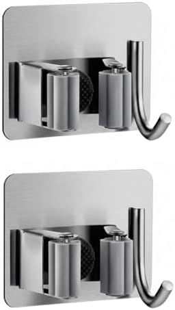 Kit com 2 Suportes de Parede Inox para Vassouras e Rodos e Gancho
