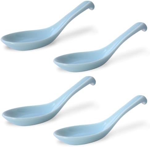 4set Mino ware Japan Renge, Celadon, Chinese Won Ton Soup Spoon For soba, pho, ramen, Noodle, Rice Spoons,Asian Soup Spoons,Korean Style Large Spoon, Celadon Hook style, Made in Japan image 5