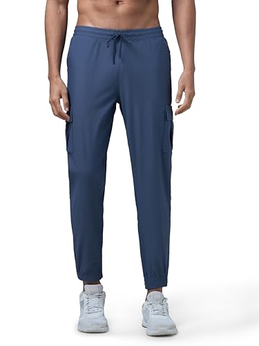 Image of TECHNOSPORT Men's Solid Slim Fit Sports Cargo Joggers DURACOOL+ Quick Dry Breathable Moisture Wicking Stretch Gym Track Pants Running Training Fitness Activewear