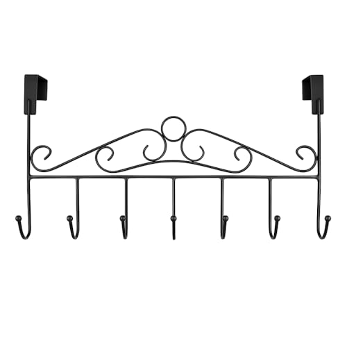 Suporte de Porta com 7 Ganchos em Ferro Preto Fosco – Cabide Organizador Multiuso para Roupas, Toalhas, Bolsas | Ideal para Quartos, Banheiros, Lavabos e Entrada da Casa (Preto Fosco)