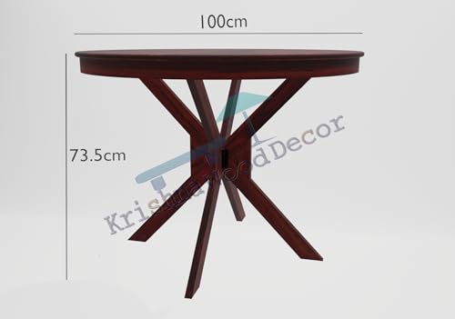 Image of Krishna Wood Decor Round Dining Table 4 Seater With Chair | Dining Table Set | Dining Room Furniture | Wooden Table | Round Shape