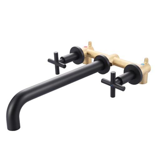 Wall Mount Tub Filler Matte Black, ARCORA Bathtub Faucet Long Spout Reach, 2 Cross Handles Wall...