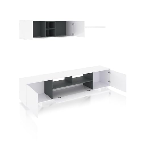 duehome | Mueble de Salon Moderno, Modulos Comedor, Modelo Kenzo, Acabado en Blanco Brillo y Gris Antracita, Medidas: 200 cm (Ancho) x 41 cm (Fondo) x 46 cm (Alto) - imagen 8