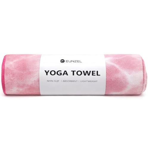Eunzel Yoga Towel,Hot Yoga Mat Towel with Grip Dots Sweat Absorbent Non-Slip for Hot Yoga, Pilates and Workout 24\" x72\", Red & White