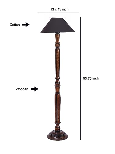 Image of Devansh Black Coolie Cotton Wooden Floor lamp -34