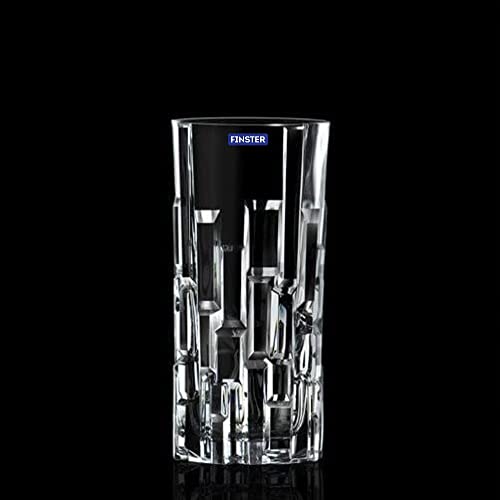 FINSTER Glass Premium Juice Water Glasses Set of 6-300ml, Transparent (Long Crystal 3D Brick Design Milkshake Glass Set Cocktail Mocktail Tumbler)