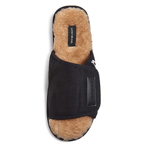 Image of Lucky Brand Mens Microsuede Memory Foam Open Toe Slippers, Cool Adjustable Strap Indoor Outdoor House Sliders for Men