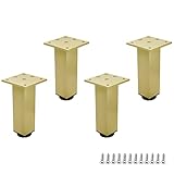 Wealrit 4 Pcs Metal Adjustable Furniture Legs 6-6.6inch Tall Square Tube Cabinet Feet Table Support Legs Sofa Bed Leveling Feet(Brushed Gold)