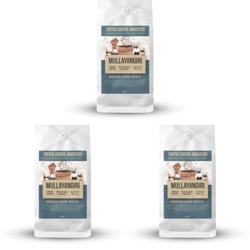 Image of Toffee Coffee Roasters | Mullayanagiri Coffee, Medium Dark Roast, 250 g | Grind: Whole Beans, Single Origin, 100% Arabica | Speciality Coffee | Freshly Roasted (Pack of 3)