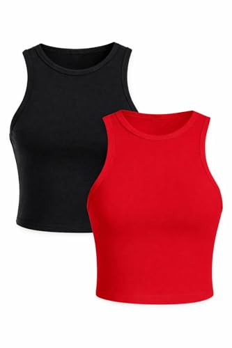 Image of Toochki Tops for Women Crop Top for Women's Tank Activewear Tee Sports Casual Work Out Wear Round Neck Cotton Camisole Pack of 2