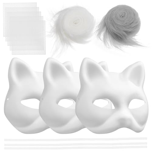 Toyvian Máscara com malha para os olhos, 3 unidades, máscaras Therian, máscaras brancas para pintar máscaras de papel em branco para trabalhos manuais de bricolage, Halloween, festa de cosplay