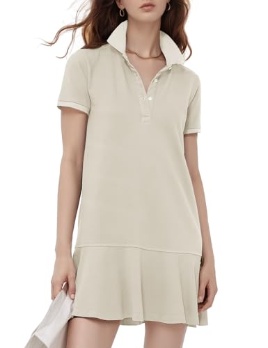 Image of Flygo Womens Polo Dress Summer Short Sleeve Ruffle T Shirt Dress