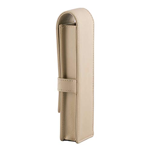 Image of DiLoro Leather Double Pen Case Pencil Pouch Holder for Two Fountain Ballpoint Rollerball Pens and Pencils (Beige)