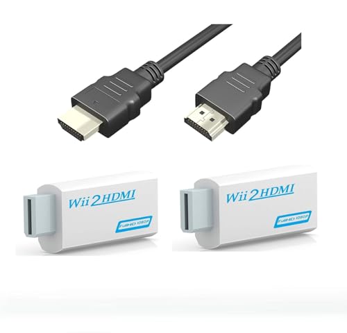 Lyyes Convertidor Wii a HDMI, adaptador Wii a HDMI con cable HDMI 1080P Full HD para todas las pantallas Wii, paquete de 2