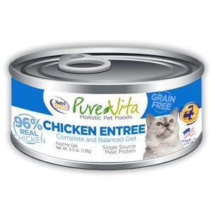 Ração úmida para gatos sem grãos com peru e fígado, PureVita, Pacote com 12 latas de aproximadamente 154 g