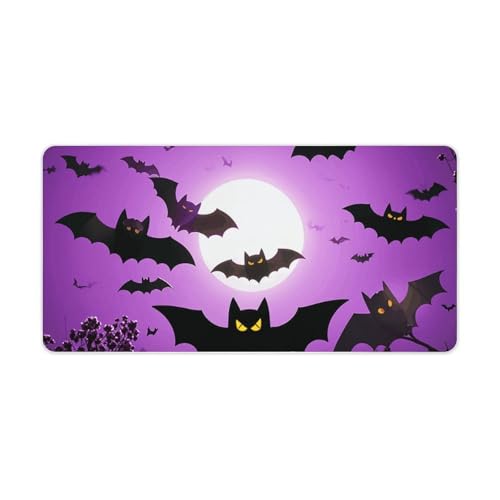 Halloween Flying Purple Bats Desk Mat Non-Slip Laptop Writing Pad Large Keyboard Mousepad with Rubber Base 23.6" X 11.8" Desk Protector Mat for Computer, Work, Gaming